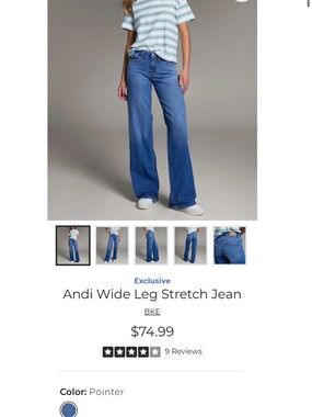 BKE Andi Wide Leg Jeans in Pointer Blue